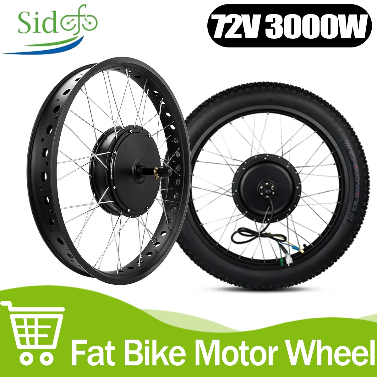 72V 5000W Hub Motor Kit - 72V 3000Wブラシレスギアレスハブモーター 電動ファットバイク後輪用 20インチ 26インチ スノーバイク