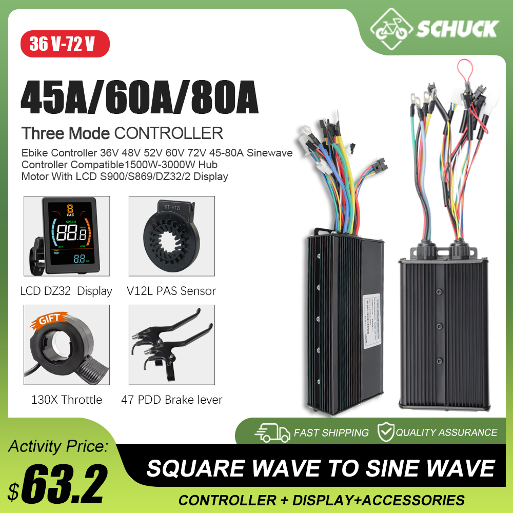 電動自転車 3モード 48V 52V 60V 72V 45- - Sine Wave Controller 48V 72V 80A のレビューと価格